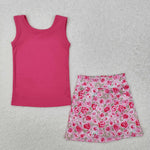 GSD1599 Flower Rose Pink Girls Skirt Shorts Set