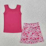 GSD1599 Flower Rose Pink Girls Skirt Shorts Set