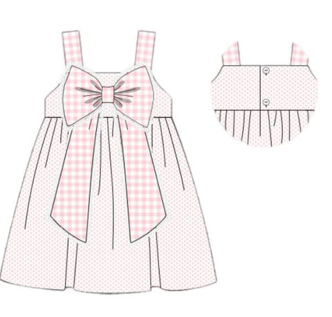 Preorder 12.09 GSD1601 Pink Plaid Bow Girl's Dress