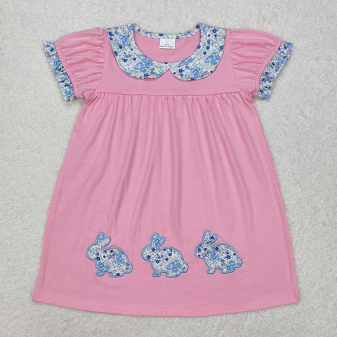 GSD1615 Embroidery Easter Rabbit Flower Pink Girl's Dress