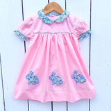 Preorder GSD1615 Embroidery Easter Rabbit Flower Pink Girl's Dress