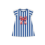 Preorder 12.15 GSD1627 Flower Bows Stripe Blue Girl's Dress