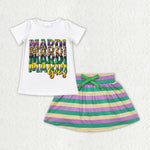 GSD1628 Mardi Green Purple Stripe Skirt Girls Set