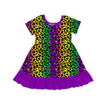 Preorder 12.24 GSD1656 Mardi Gras Leopard Purple Girl's Dress