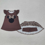 GSD1664 Cartoon Mouse Leopard Girls Skirt Shorts Set