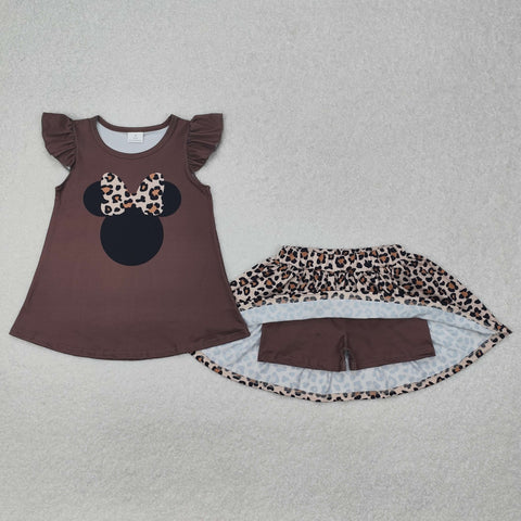 GSD1664 Cartoon Mouse Leopard Girls Skorts Set