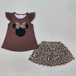 GSD1664 Cartoon Mouse Leopard Girls Skirt Shorts Set