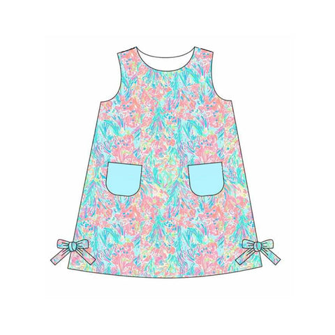 Preorder 12.29 GSD1686 Summer Flower Pink Blue Sleeveless Girl's Dress