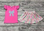 Preorder GSD1688 Embroidery Flower Bows Pink Girls Skirt Shorts Set