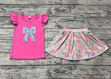 Preorder GSD1688 Embroidery Flower Bows Pink Girls Skirt Shorts Set