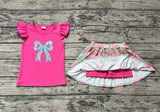 Preorder GSD1688 Embroidery Flower Bows Pink Girls Skirt Shorts Set