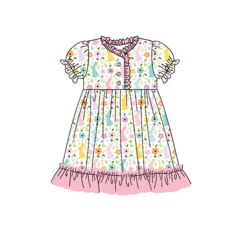 Preorder 01.03 GSD1702 Easter Rabbit Flower Pink Girl's Dress Night Gown