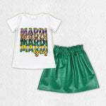 GSD1712 Mardi Gras Green Leather Skirt Girl's Set