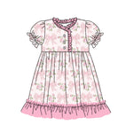 Preorder 01.03 GSD1713 Bows Flower Pink Girl's Dress Night Gown