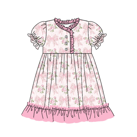 Preorder 01.03 GSD1713 Bows Flower Pink Girl's Dress Night Gown