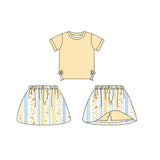 Preorder GSD1716 Embroidery Flower Floral Yellow Bows Girls Skirt Shorts Set