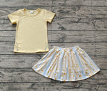 Preorder GSD1716 Embroidery Flower Floral Yellow Bows Girls Skirt Shorts Set