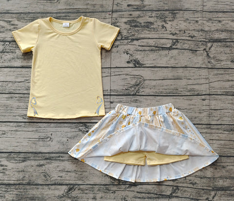 Preorder GSD1716 Embroidery Flower Floral Yellow Bows Girls Skirt Shorts Set