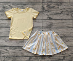 Preorder GSD1716 Embroidery Flower Floral Yellow Bows Girls Skirt Shorts Set