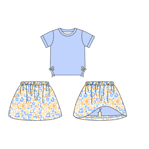 Preorder 01.04 GSD1717 Leopard Blue Bows Girls Skirt Shorts Set