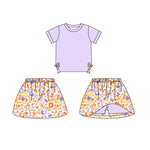 Preorder 01.04 GSD1718 Leopard Purple Bows Girls Skirt Shorts Set