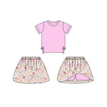 Preorder 01.04 GSD1719 Flower Floral Pink Bows Girls Skirt Shorts Set