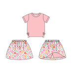 Preorder 01.04 GSD1720 Leopard Pink Bows Girls Skirt Shorts Set