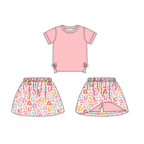 Preorder 01.04 GSD1720 Leopard Pink Bows Girls Skirt Shorts Set