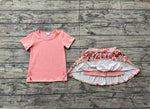 Preorder GSD1721 Embroidery Flower Floral Pink Bows Girls Skirt Shorts Set