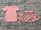 Preorder GSD1721 Embroidery Flower Floral Pink Bows Girls Skirt Shorts Set