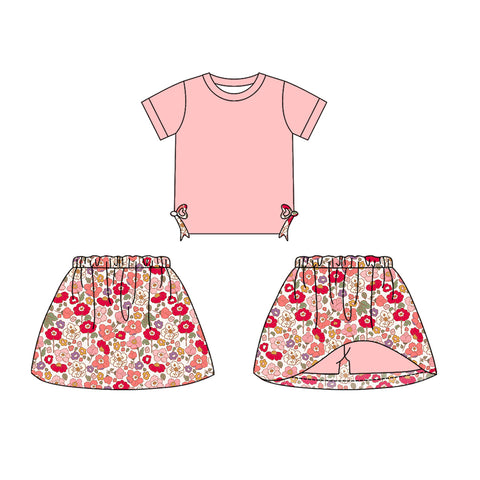 Preorder 01.04 GSD1721 Flower Floral Pink Bows Girls Skirt Shorts Set