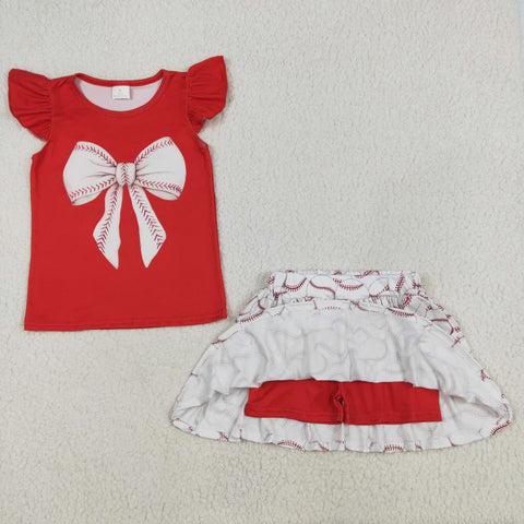 GSD1722 Baseball Bows Girls Skirt Shorts Set