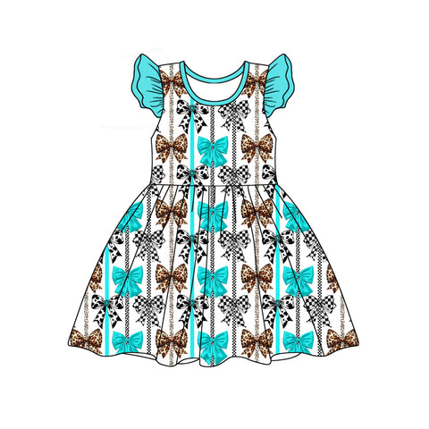 Preorder 01.14 GSD1750 Western Turquoise Bows Girl's Dress