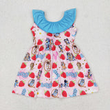 GSD1813 Cartoon Blue Dog Strawberry Girl's Dress