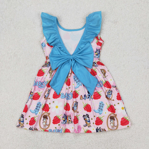 GSD1813 Cartoon Blue Dog Strawberry Girl's Dress