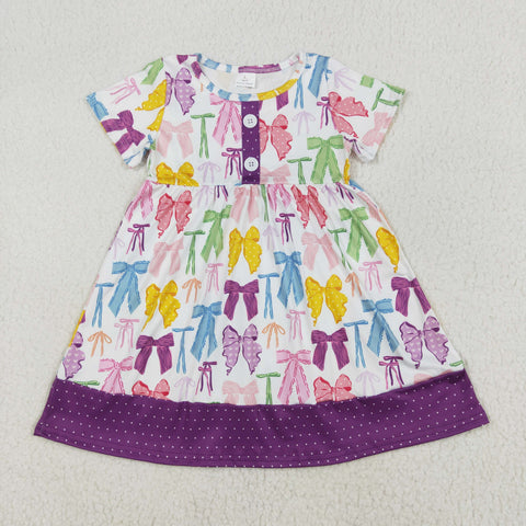 GSD1834 Bows Purple Dots Girl's Dress