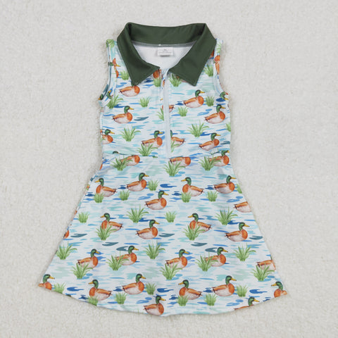 GSD1835 Mallard Ducks Green Sports Sleeveless Yoga Girls Dress 8-9T GSD1835 Mallard Ducks Green Sports Sleeveless Yoga Girls Dress 8-9T
