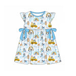 Preorder 01.24 GSD1847 Back To School Cartoon Blue Dog Girl's Dress