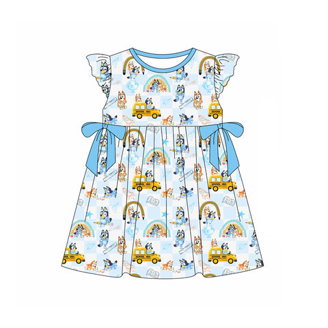 Preorder 01.24 Back To School Cartoon Blue Dog Girl's Dress