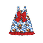 Preorder 02.02 GSD1906 July 4th Cow Leopard Bow Girl's Dress