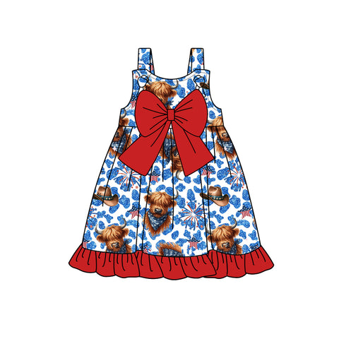 Preorder 02.02 GSD1906 July 4th Cow Leopard Bow Girl's Dress