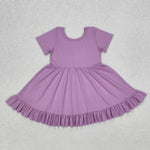 GSD1914 Purple Solid Color Cotton Girl's Dress