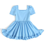 Preorder 02.05 GSD1915 Blue Solid Color Cotton Girl's Dress