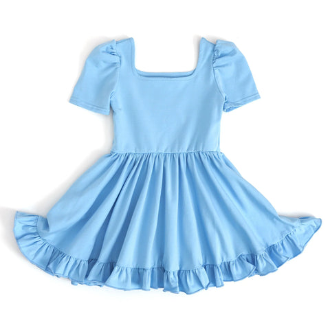 Preorder 02.05 Blue Solid Color Cotton Girl's Dress