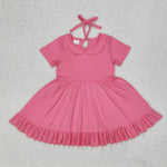 GSD1917 Pink Solid Color Cotton Girl's Dress