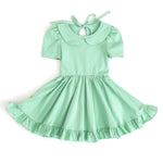 Preorder 02.05 GSD1918 Green Solid Color Cotton Girl's Dress