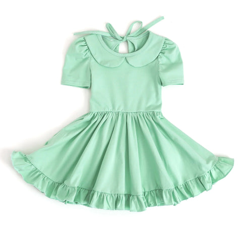 Preorder 02.05 Green Solid Color Cotton Girl's Dress