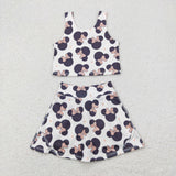 GSD1934 Cartoon Mouse Yoga Girls Skorts Set