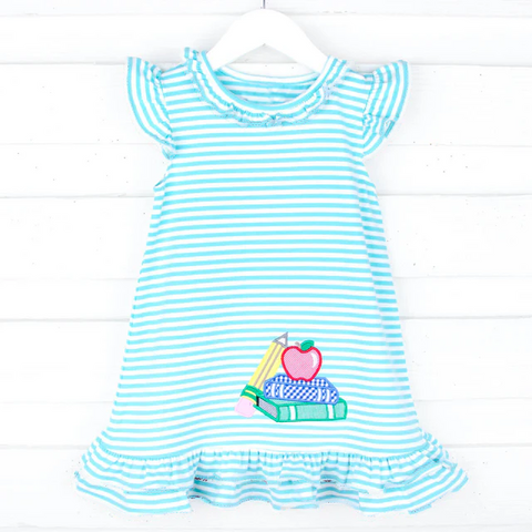 Preorder 02.07 GSD1937 Back To School Apple Pencil Stripe Girl's Dress