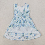 GSD1944 Flower Bows Blue Yoga Girl's Dress Onesie